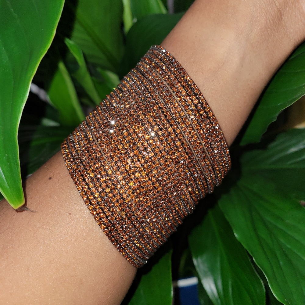 Vintage Burnt Orange CZ Bangle Set of 3